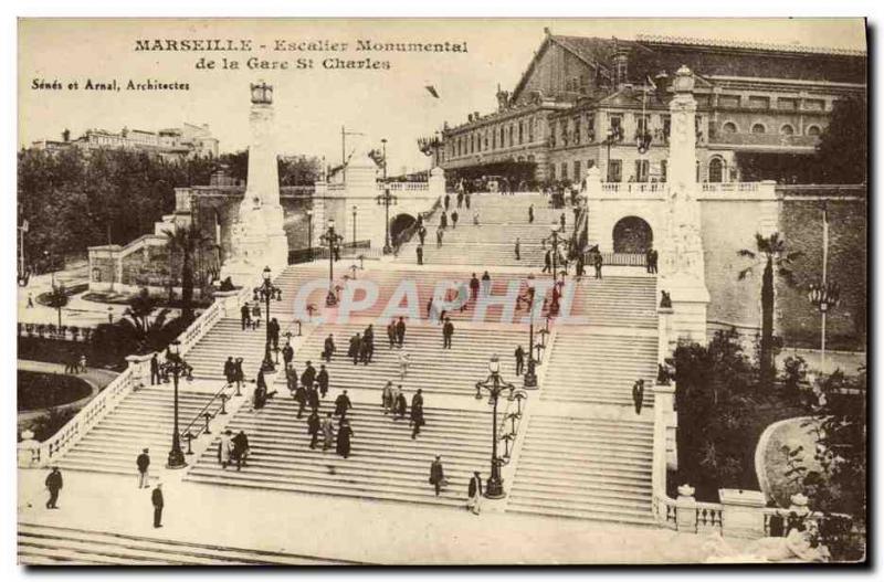 Old Postcard Marseille Monumental Staircase of the Gare St Charles