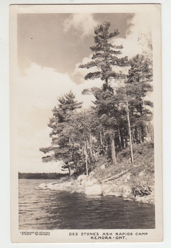 P2016, 1950 RPPC des stone,s ash rapids camp kenora ontario canada with stamp