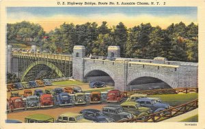 Ausable Chasm New York 1940s Postcard US Highway Bridge Route #9 Cars