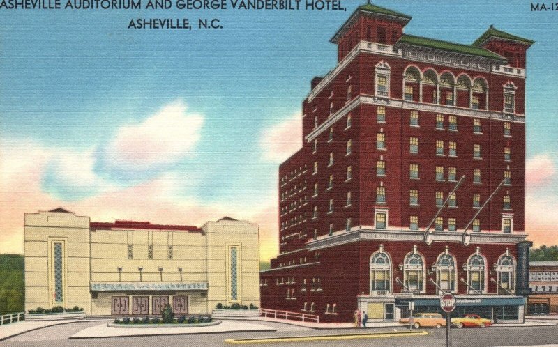 Vintage Postcard Asheville Auditorium & George  Vanderbilt Hotel North Carolina