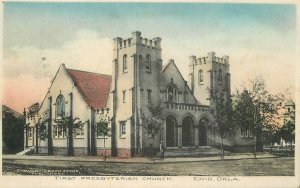 Postcard Oklahoma Enid 1st Presbyterian Church Stewart Hand colored 23-7773