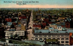 Michigan Detroit Bird's Eye View Of Gratiot Avenue and East Side Curteich