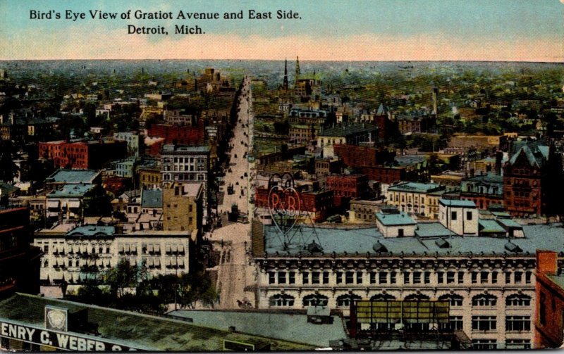 Michigan Detroit Bird's Eye View Of Gratiot Avenue and East Side Curteich