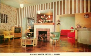 1950s Mid Century Furniture Palms Motor Hotel Postcard Dexter interior 7881