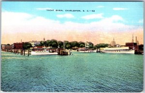 VINTAGE POSTCARD THE YACHT BASIN AT CHARLESTON SOUTH CAROLINA