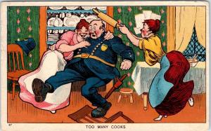 COMIC Postcard  TOO MANY COOKS  Policeman, 2 WOMEN    1910    Postcard