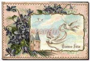 Old Postcard Fantasy Flowers Doves