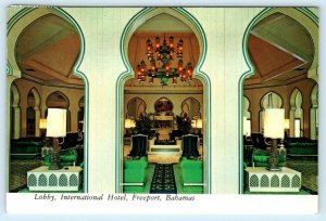 FREEPORT, Bahamas ~ Lobby INTERNATIONAL HOTEL 1972 ~ 4x6  Postcard