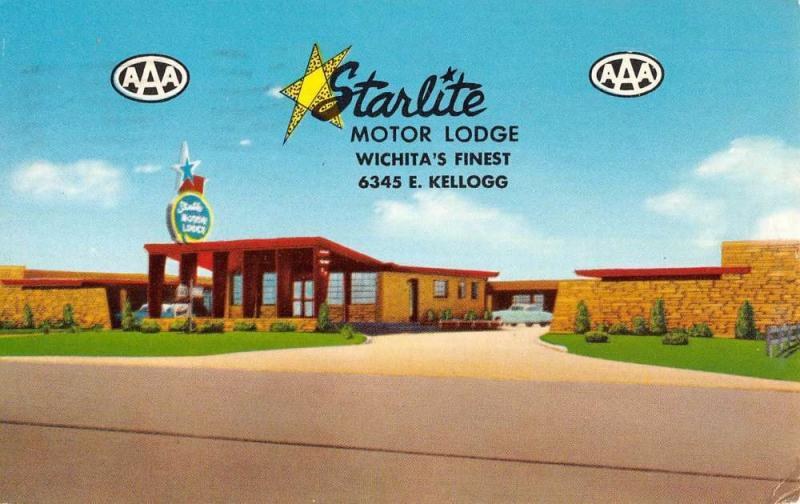 Wichita Kansas Starlite Motor Lodge Street View Vintage Postcard K431456