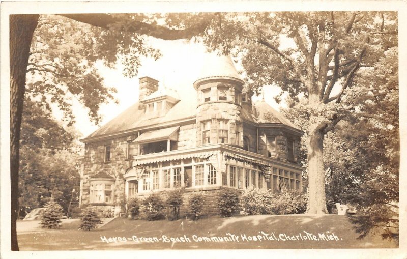 H67/ Charlotte Michigan RPPC Postcard 40s Hayes-Green-Beach Hospital 85