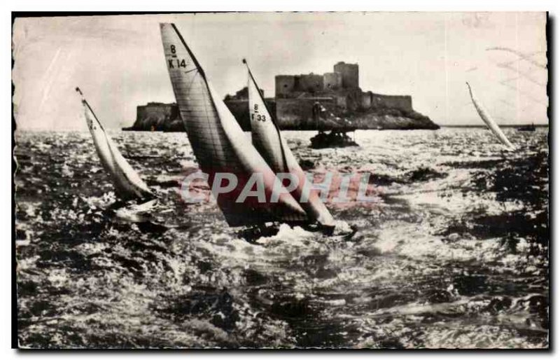 Old Postcard Marseille on Chateau d'If Sailing Yacht