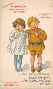 VICTOR & CO HOME FURNISHINGS NY CHILDREN CANDY CANES TRADE CARD POSTCARD (1890s)