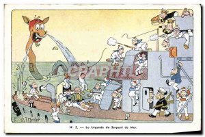 Old Postcard Boat War The legend of the sea serpent