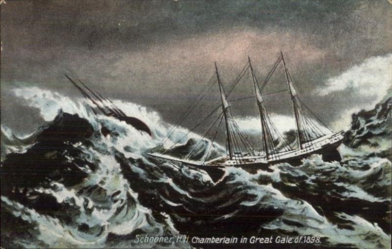 Schooner Ship HH Chamberlain Great Gale of 1898 c1910 Postcard