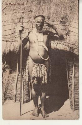 Africa   A ZULU CHIEF, Hut  postcard