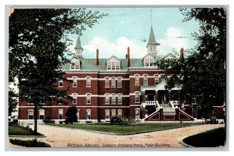 Atchison Kansas Soldiers Orphans' Home Main Building Postcard Standard View Card