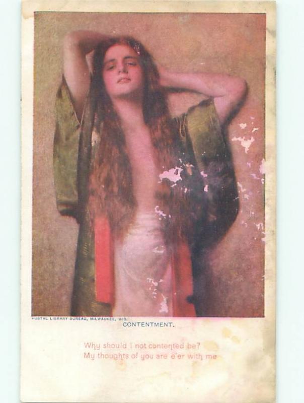 Pre-Linen Risque SEXY TOPLESS GIRL WITH LONG HAIR AB6082