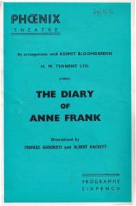 The Diary Of Anne Frank Vintage Pheonix Theatre Programme