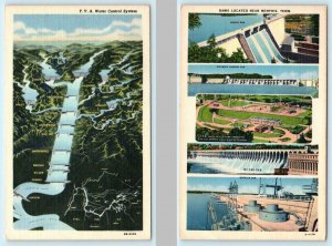 2 Postcards TENNESSEE, TN ~ T.V.A. WATER CONTROL, Dams near Memphis c1940s Linen