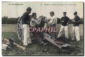 Old Postcard Army Gunners cleaning their room 75 after shooting