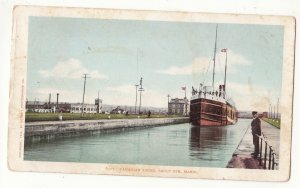 P3265,old postcard canadian locks ship sault ste marie canada