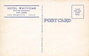 Hotel Whitcomb, San Francisco, California,  Early Postcard, Unused