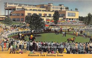 Monmouth Park Saddling Scene Horse Racing Writing on back 