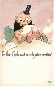 Brill Ginks Fantasy Odd Egg Shaped Character c1910 Postcard READING LETTER