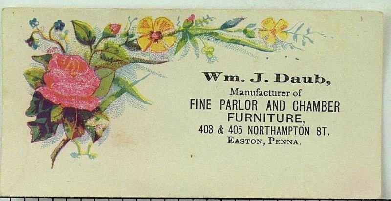 1880's-90's Victorian Trade Card Wm. J. Daub MFG. Parlor & Chamber Furniture P91