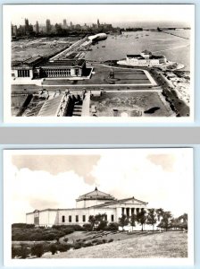 2 RPPC Postcards CHICAGO, Illinois IL ~ Grant Park SHEDD AQUARIUM Aerial View