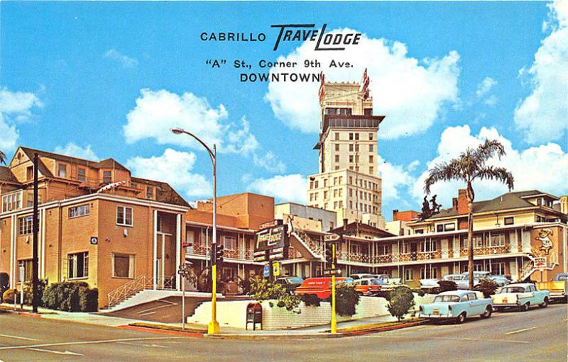 San Diego CA Cabrillo TraveLodge Motel Old Cars Postcard