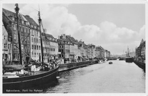 Canal View Nyhavn Copenhagen Denmark 1940s Real Photo postcard