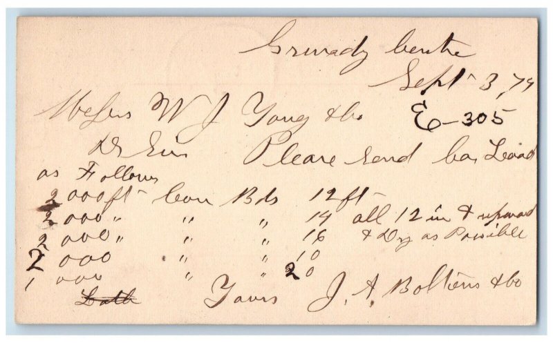 1879 WJ Young & Co. Grundy Center Iowa IA Clinton IA Antique Posted Postal Card