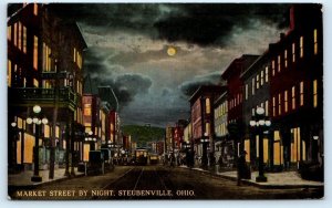 STEUBENVILLE, OH Ohio ~ Night View MARKET STREET Scene 1913  Postcard
