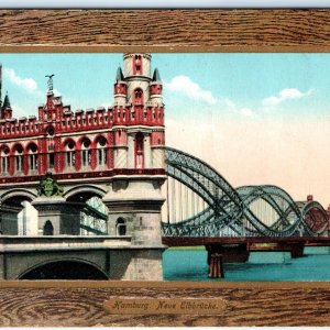 c1910s Hamburg, Germany Neue Elbbrucke New Elbe Bridge Wood Border Postcard A121