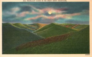 Vintage Postcard Moonlight Scene Great Smoky Mountains National Park Asheville