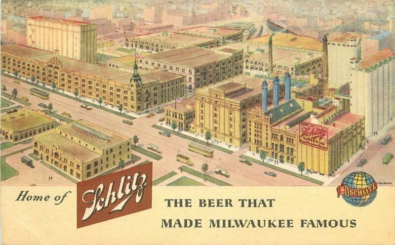 Wisconsin Milwaukee Schlitz Beer Aerial View 1949 Postcard 22-2776