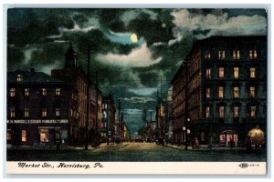 c1920 Market Str Night View Roadside Harrisburg Pennsylvania PA Vintage Postcard