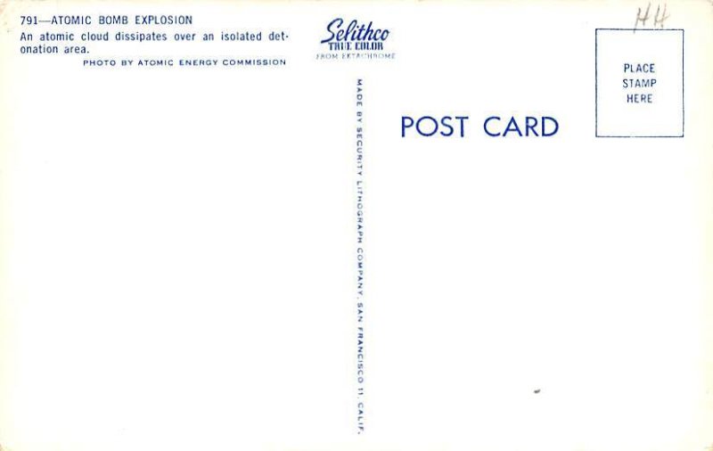 Atomic Bomb Explosion View Postcard Backing 