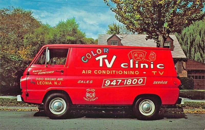 Leonia NJ J. J. Schott Photography Color TV Clinic Delivery Truck Postcard