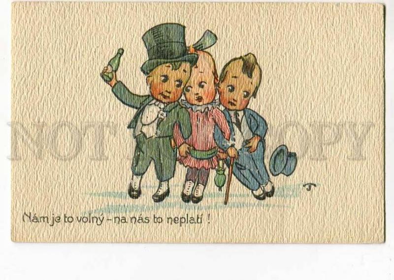 264929 ART DECO Kids DRUNK Dandy FASHION by T Vintage postcard