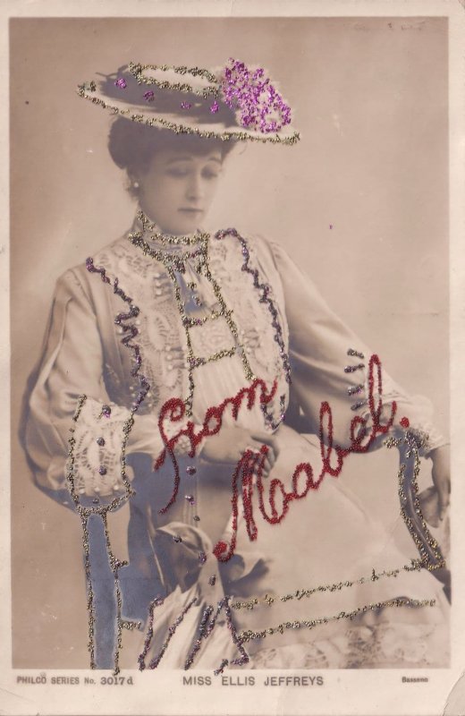 Ellis Jeffreys from Mapel Antique Silk Edwardian Actress Style Old Postcard