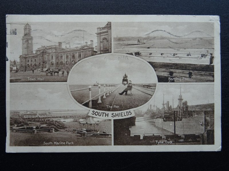 Newcastle upon Tyne SOUTH SHIELDS 5 Image Multiview, TYNE DOCKS c1920s Postcard