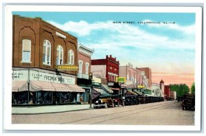 c1920's Main Street Railway Classic Cars Building Collinsville Illinois Postcard