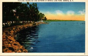 New York Geneva Pavilion Shoreline and Bathers At Seneca Lake Park 1945