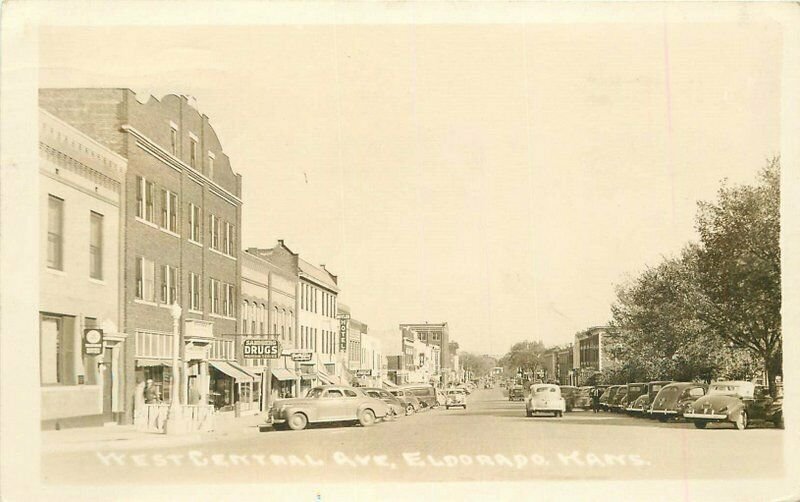 Automobiles West Central Ave Eldorado Kansas 1950 RPPC Photo Postcard 20-6447