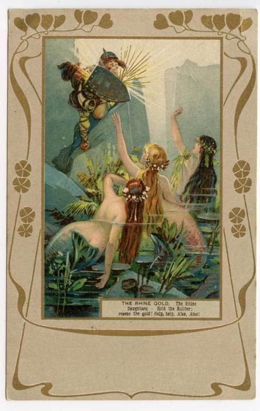 Mermaids Rhein Gold Signed Raphael Tuck Wagner Series Postcard