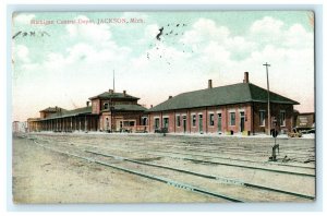 Michigan Central Depot Jackson 1916 Albion Station Vintage Antique Postcard 