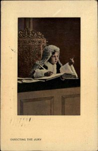 Child Judge Powdered Wig Kids as Grown Ups Directing Jury Vintage Postcard