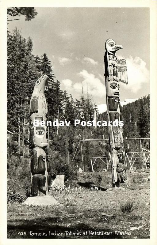 alaska, KETCHIKAN, Native Indian Totems (1940s) RPPC